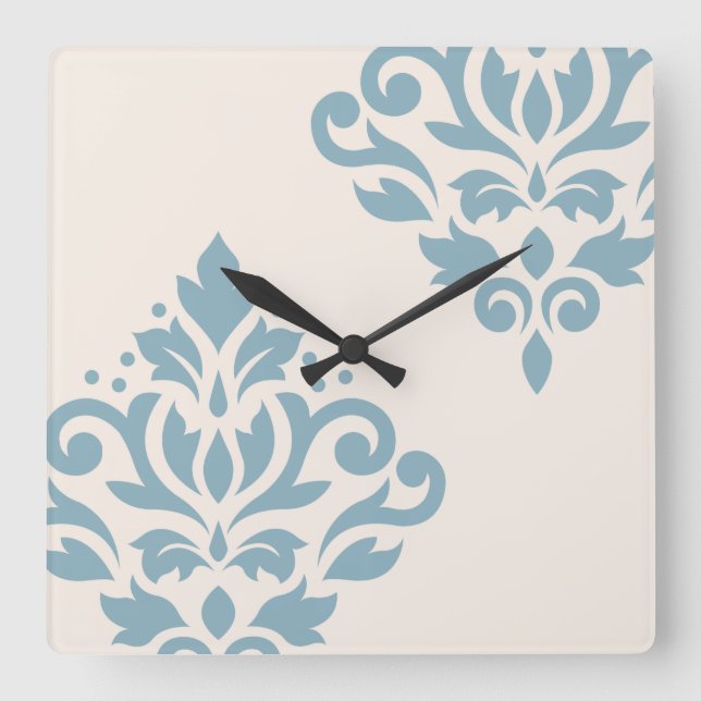 Horloge Carrée Scroll Damask Art I Blue on Cream (Recto)