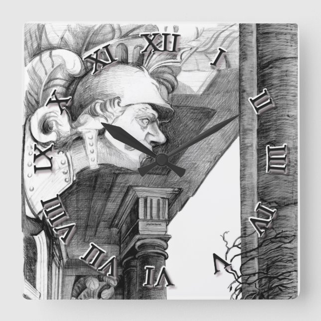 Horloge Carrée Sculpture de   château-crayon  (Recto)