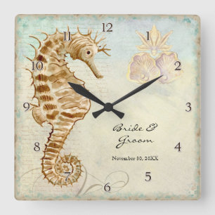 Horloge Carrée Sea Horse Coastal Beach Cadeau Mariage personnalis