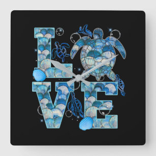 Horloge Carrée Sea Turtle Love Shirt Ocean Beach Amoureux des ani
