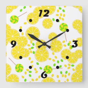 Horloge Carrée Seamless bright lemon slices candy lollipops