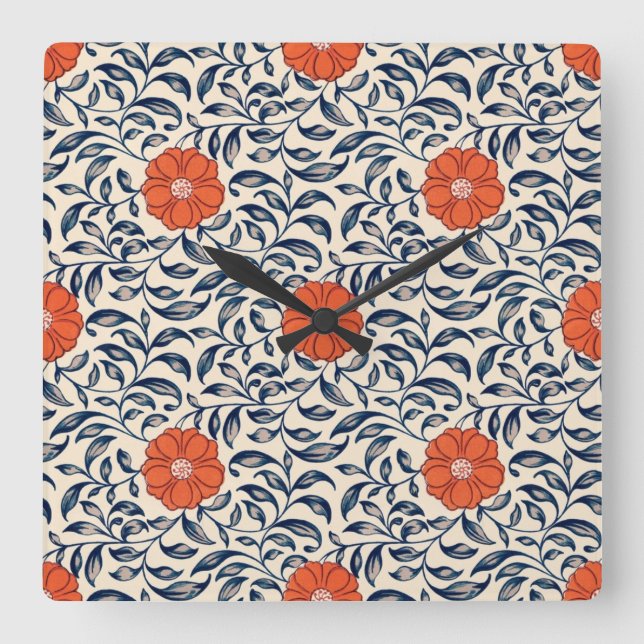 Horloge Carrée Seamless floral pattern with vibrant orange flower (Recto)