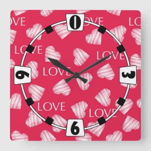 Horloge Carrée Seamless LOVE Valentines Day rose