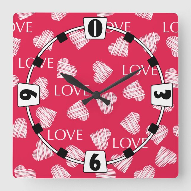 Horloge Carrée Seamless LOVE Valentines Day rose (Recto)