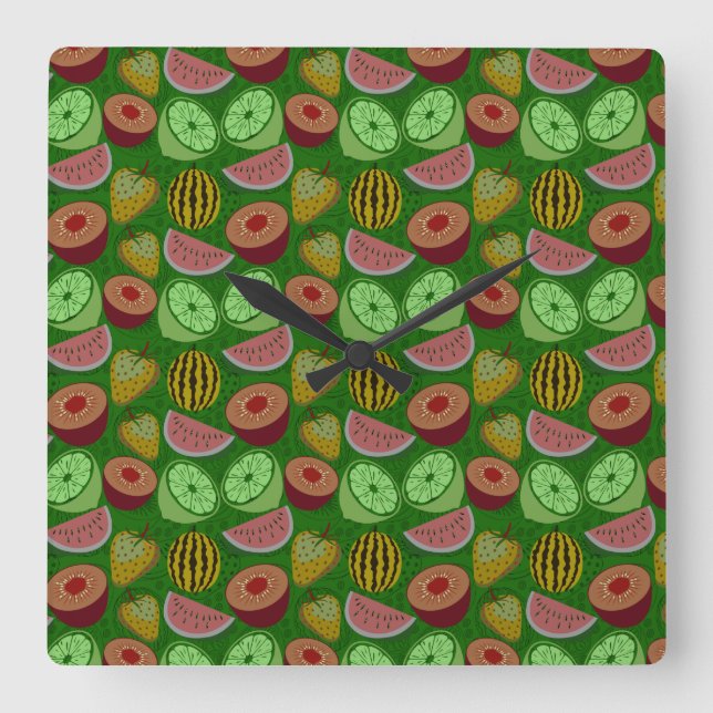 Horloge Carrée Seamless pattern tropical fruit & green background (Recto)