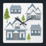 Horloge Carrée Seamless winter Merry Christmas landscape gray hou<br><div class="desc">Seamless winter Merry Christmas landscape gray houses green trees white background</div>