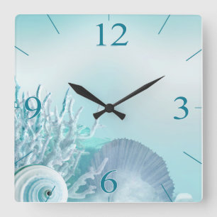 Horloge Carrée Seashell Dreams Tropical aqua