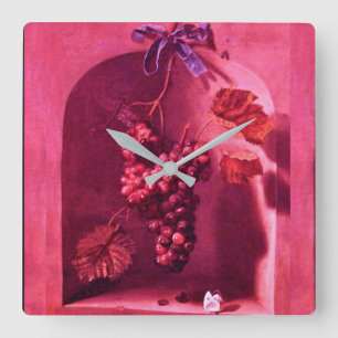 Horloge Carrée SEASON's FRUITS HANGED GRAPES Antique Pink Rustic