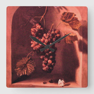 Horloge Carrée SEASON's FRUITS HANGED GRAPES Antique Red Rustic