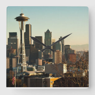 Horloge Carrée Seattle skyline et Space Needle