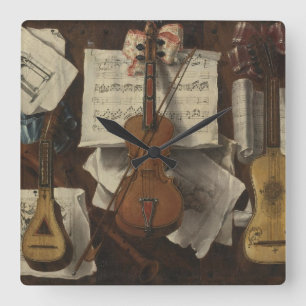 Horloge Carrée Sebastiano Lazzari Trompe - Violon et notes de mus