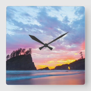 Horloge Carrée Second Beach au coucher du soleil, Washington