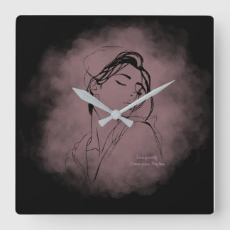Horloge Carrée Self-Love Line Art Clock – "Love Yourself" Design