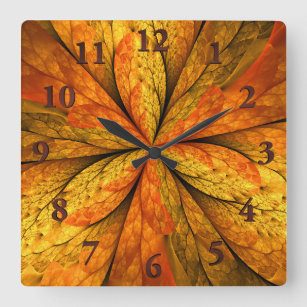 Horloge Carrée Sentiment d'automne, fleur abstraite moderne de