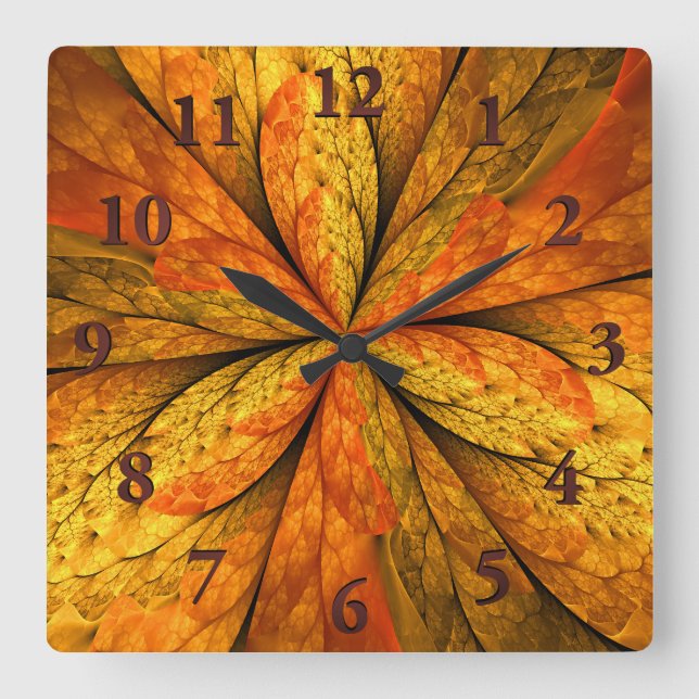 Horloge Carrée Sentiment d'automne, fleur abstraite moderne de (Recto)