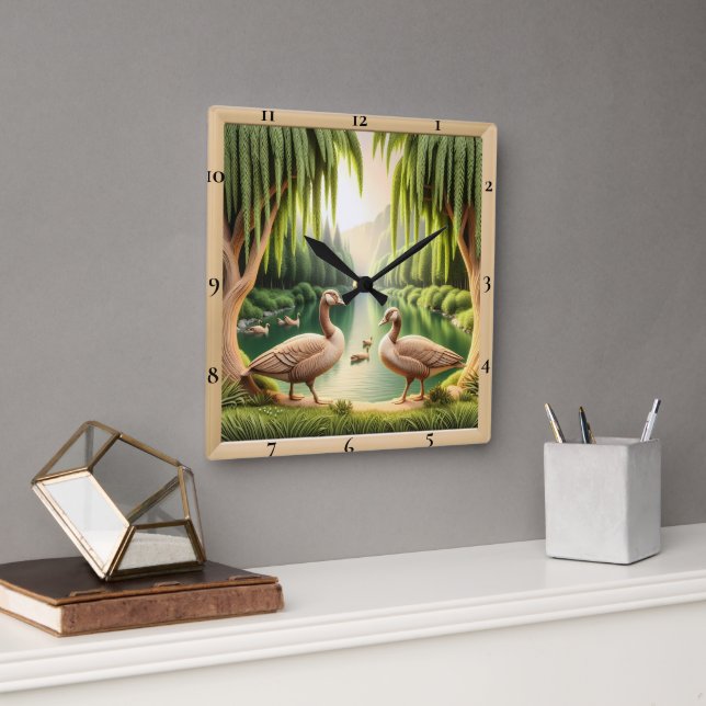 Horloge Carrée Serene Geese Rive (Bureau)