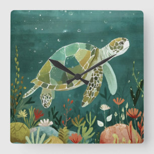 Horloge Carrée Serene Sea Turtle : Oasis sous-marine