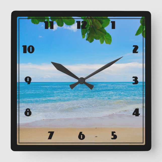 Horloge Carrée Serene Tropical Beach Sable et mer (Recto)