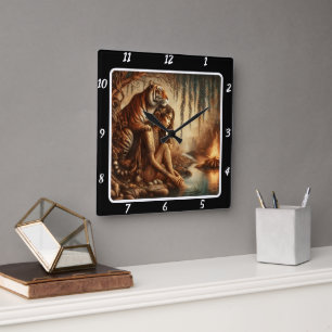 Horloge Carrée Sérénité autochtone : le rêve du tigre de Starligh