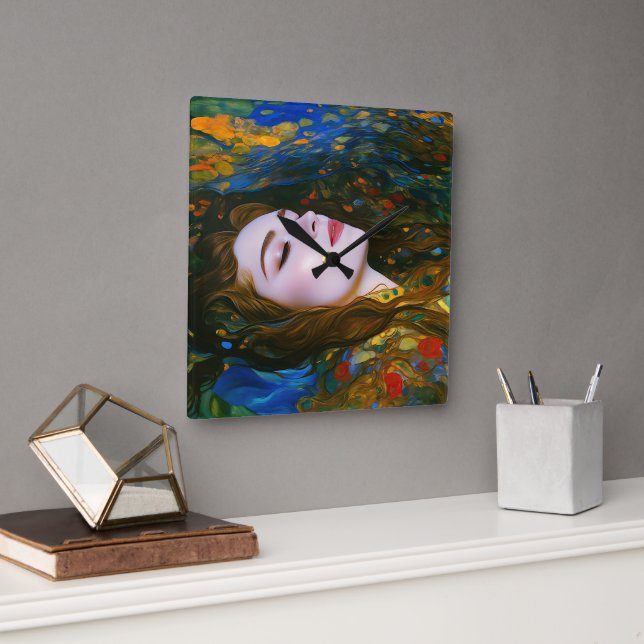Horloge Carrée "Sérénité pétale" - Femmes dans l'eau (Bureau)
