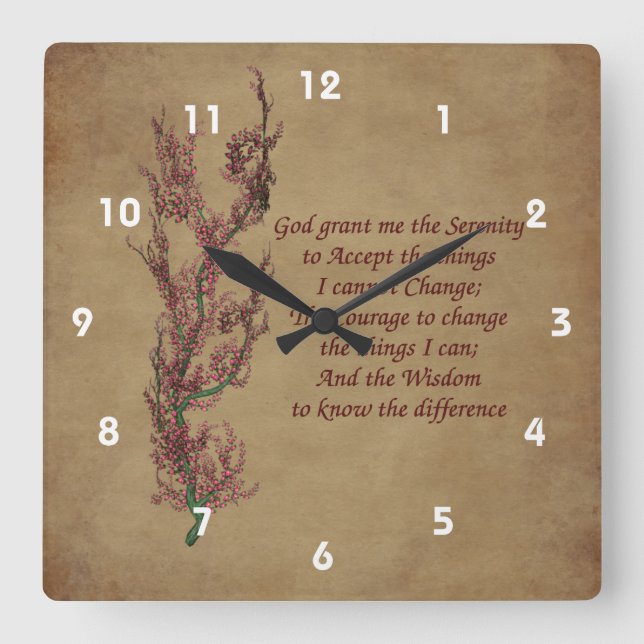 Horloge Carrée Sérénité Prière Flower Tree Inspiration (Recto)