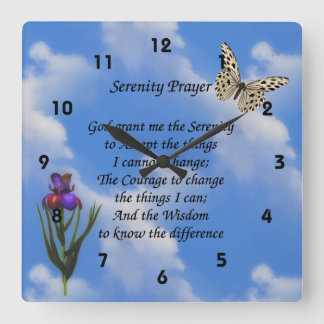 Horloge Carrée Serenity Prayer Butterfly Flower Inspiration