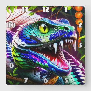 Horloge Carrée Serpent de Cobra aux écailles turquoise et bleue v
