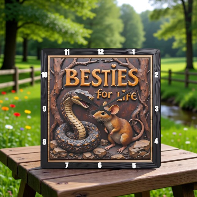 Horloge Carrée Serpent Rat Amis Improbables (Créateur téléchargé)
