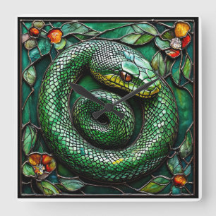 Horloge Carrée Serpent vert