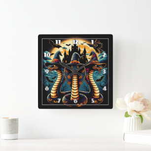 Horloge Carrée Serpents d'Halloween en tenue éffrayante au crépus