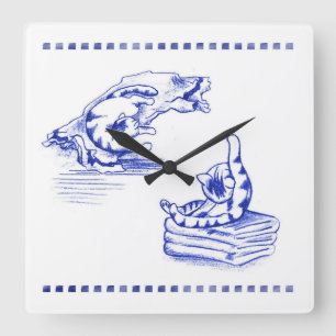 Horloge Carrée Serviettes éparpillées Kitty Chat Toile de toilett