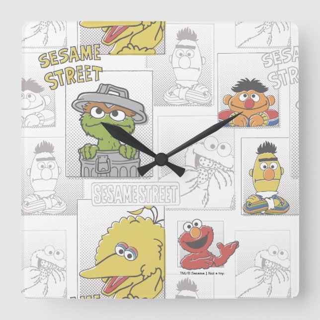 Horloge Carrée Sesame StreetVintage Comic Motif (Recto)