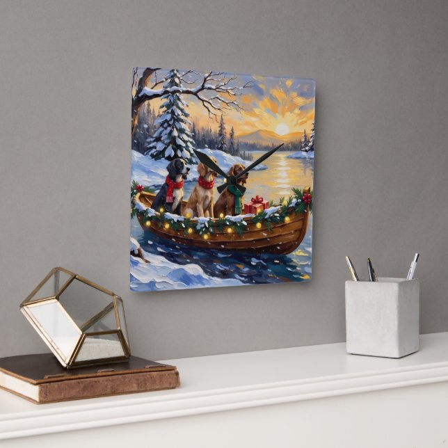 Horloge Carrée Setter Anglais Noël Bateau Fêtes (Bureau)