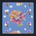 Horloge Carrée Shabby<br><div class="desc">Shabby Chic Blue Roses Rose Floral Room Clock. Designed from my original watercolour art.</div>