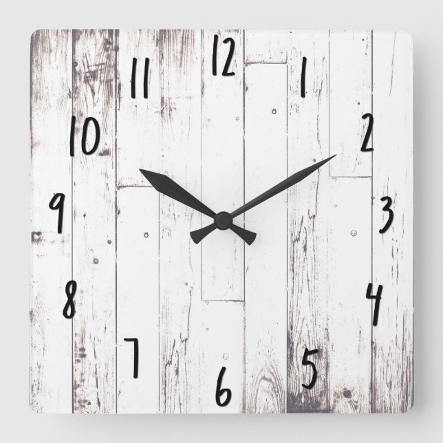 Horloge Carrée Shabby Chic Bois Blanc Ferme Rustique Grange (Recto)