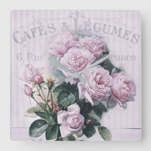 Horloge Carrée shabby chic, découpage, victorien, français chic,