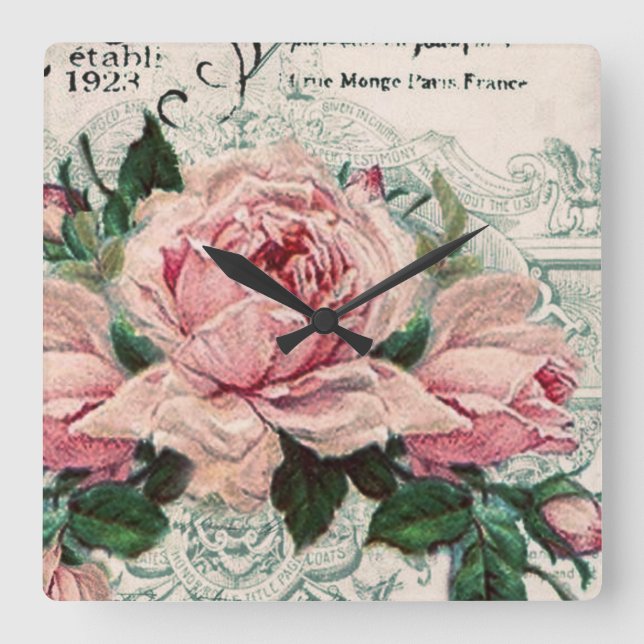 Horloge Carrée shabby chic, découpage, victorien, français chic,  (Recto)