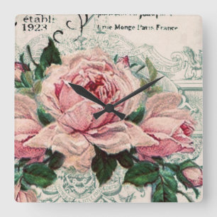 Horloge Carrée shabby chic, découpage, victorien, français chic,