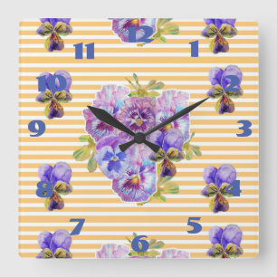 Horloge Carrée Shabby Chic Pansies Jaunes Pansy Floral Art Horlog