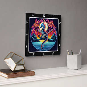 Horloge Carrée Shadowfire Neon Dragon