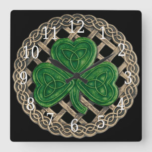 Horloge Carrée Shamrock and celtic Knots Square Clock