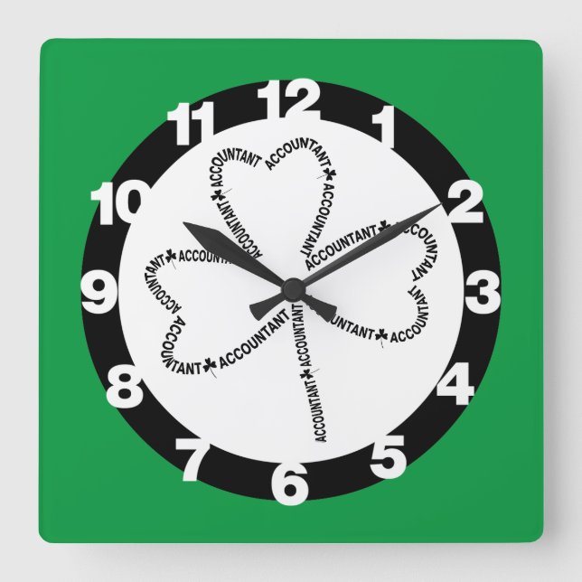 Horloge Carrée Shamrock de texte comptable (Recto)
