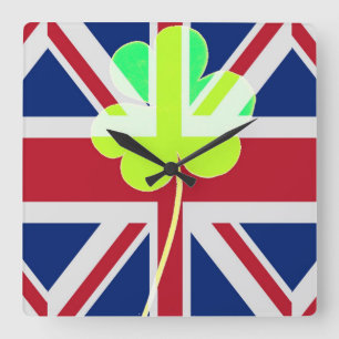 Horloge Carrée Shamrock du drapeau irlandais britannique Clover S