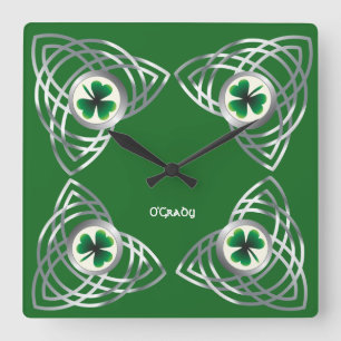 Horloge Carrée Shamrock et noeud celtique
