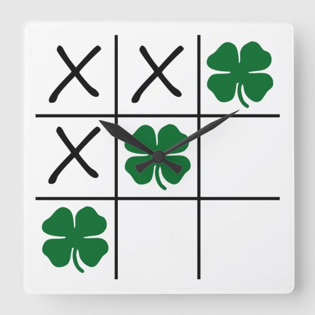 Horloge Carrée Shamrock Tic Tac Toe (Recto)