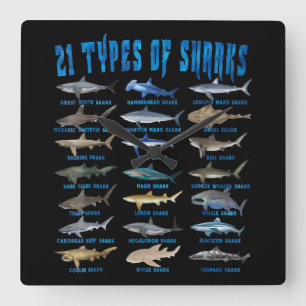 Horloge Carrée Shark Lovers 21 Types of Sharks Ocean Animal