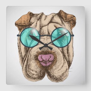 Horloge Carrée Sharpei dans des lunettes de soleil
