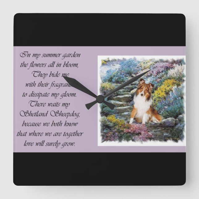 Horloge Carrée Shetland Sheepdog Sheltie Art Cadeaux (Recto)