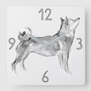 Horloge Carrée Shiba Inu Original Painting Dog Year Birthday