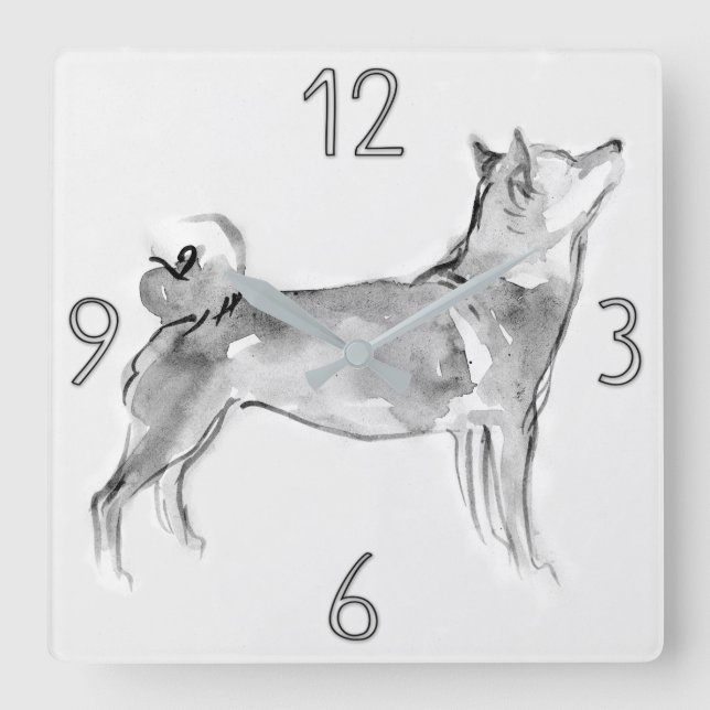 Horloge Carrée Shiba Inu Original Painting Dog Year Birthday (Recto)